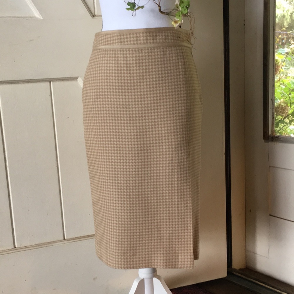 J. Crew beige herringbone pencil skirt.